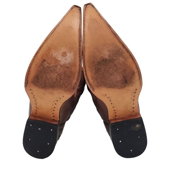 Cowboy Boots 8M Brown Ostrich Pointed Toe Leather Cowboy Western Black Rooster - Picture 2 of 16